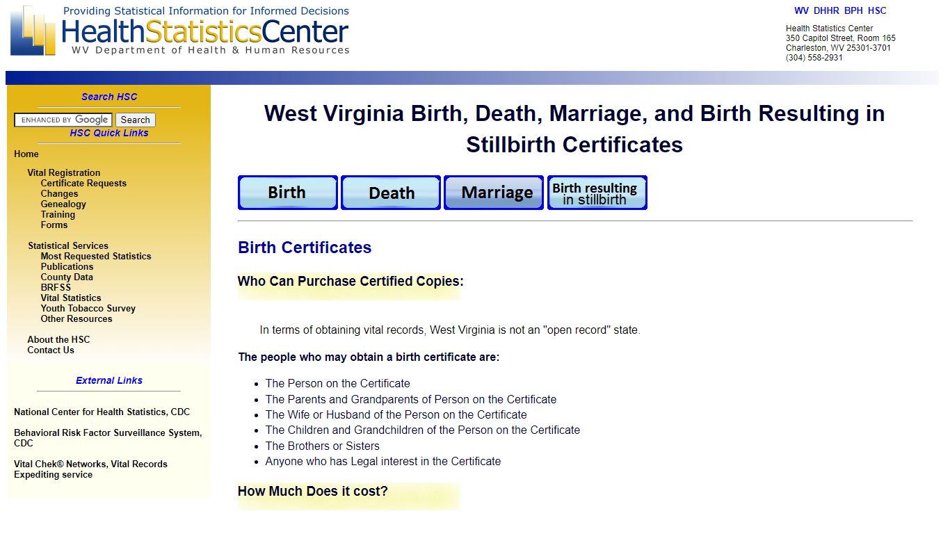 Requesting WV Vital Records